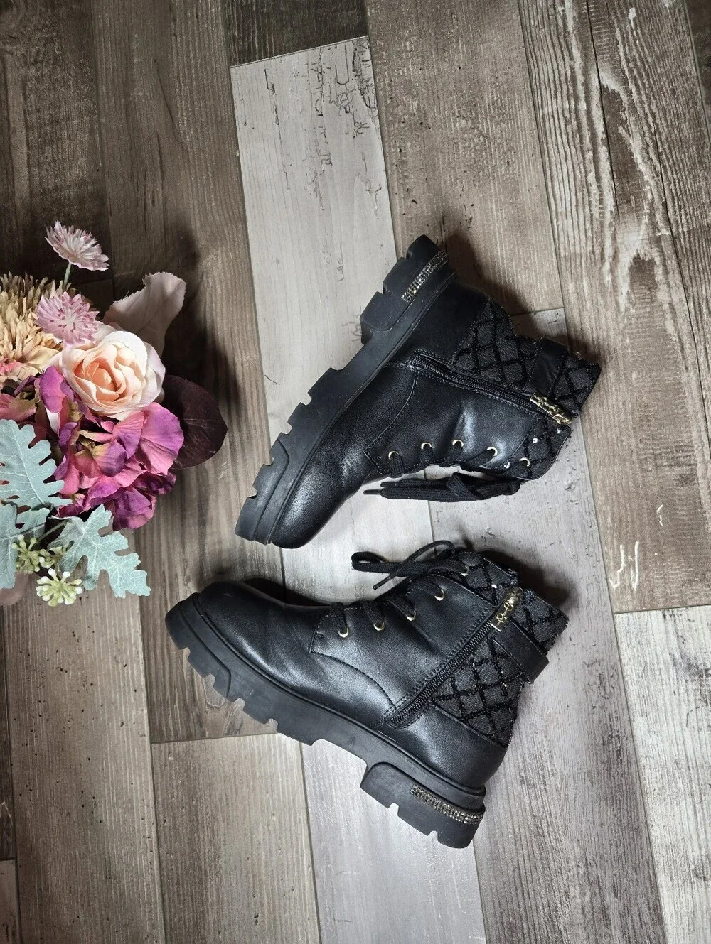 Jessica Simpson Big Girls Rosa Buckle Moto Boot Size 4 Black Quilted Sequins